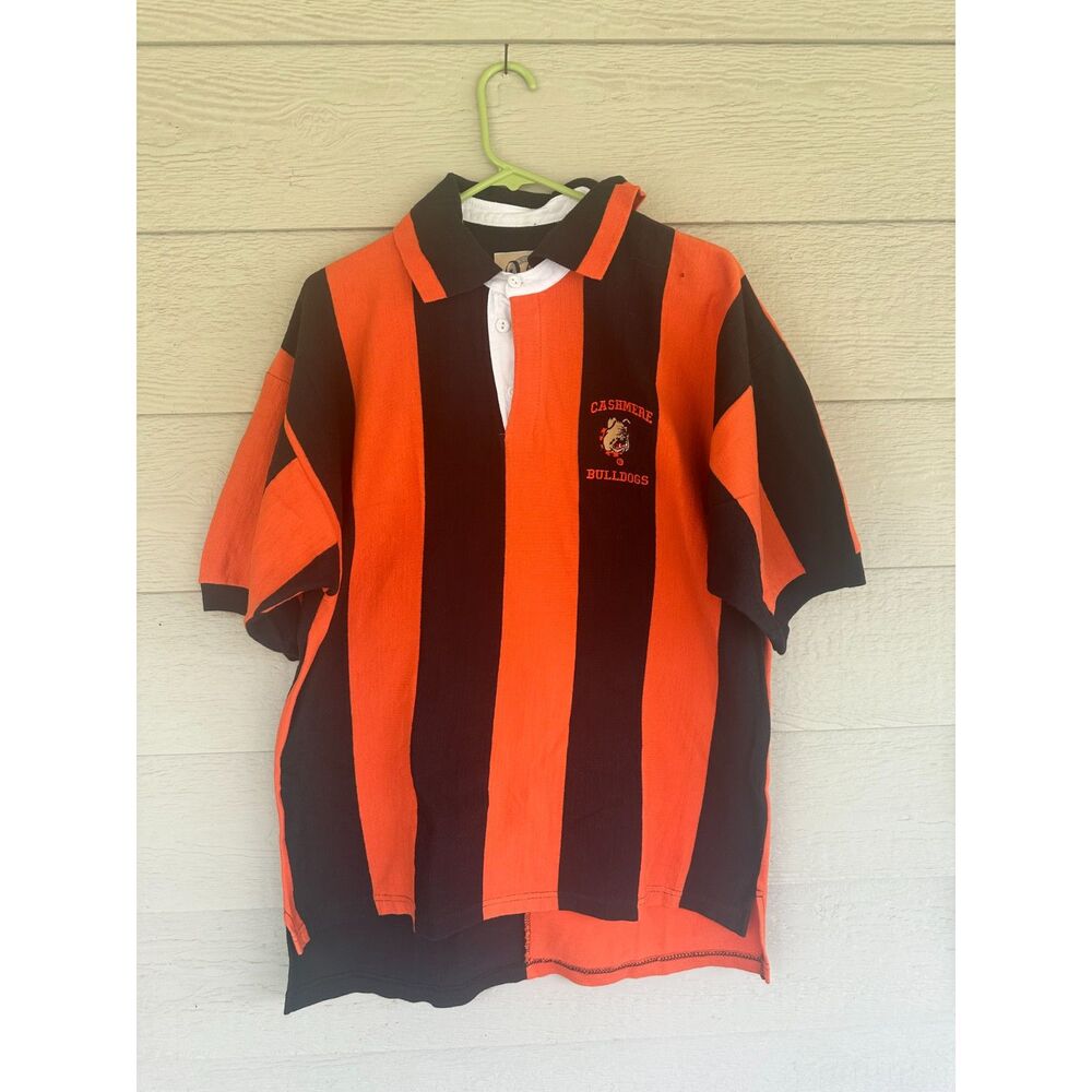 Dehen 1920 Cashmere Bulldogs Orange Black Striped Heavyweight Rugby Shirt - L